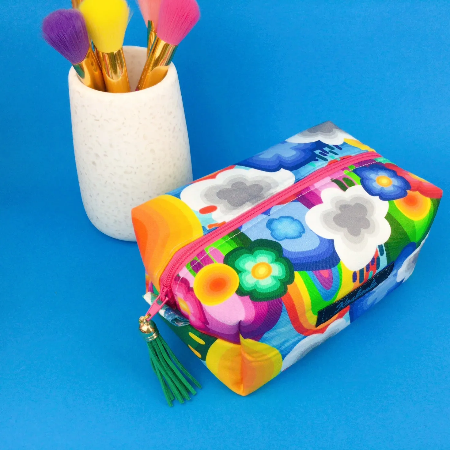 Rainbow Land Medium Box Makeup Bag. Kasey Rainbow Design.
