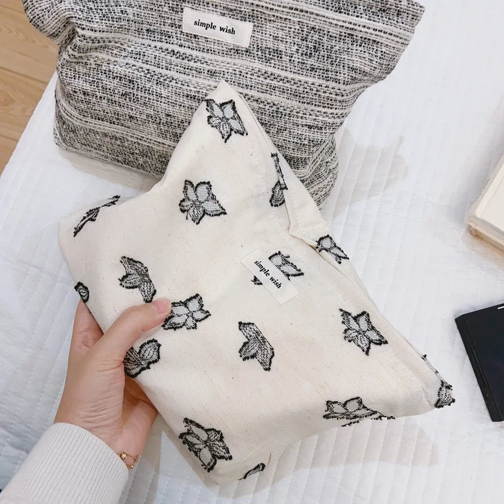 Realaiot Canvas Women Cosmetic Bag For Make Up Cloth Makeup Pouch Zipper Toiletry Bag For Traveling Lipstick Cosmetics Organizer Cases