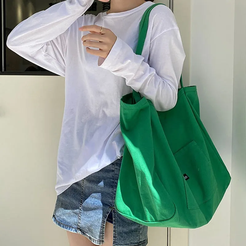 Realaiot Korean style Canvas Tote Bags For Women Large Capacity Handbag Casual Shoulder Bag Shopping Bag Gilr Purse bolsa feminina