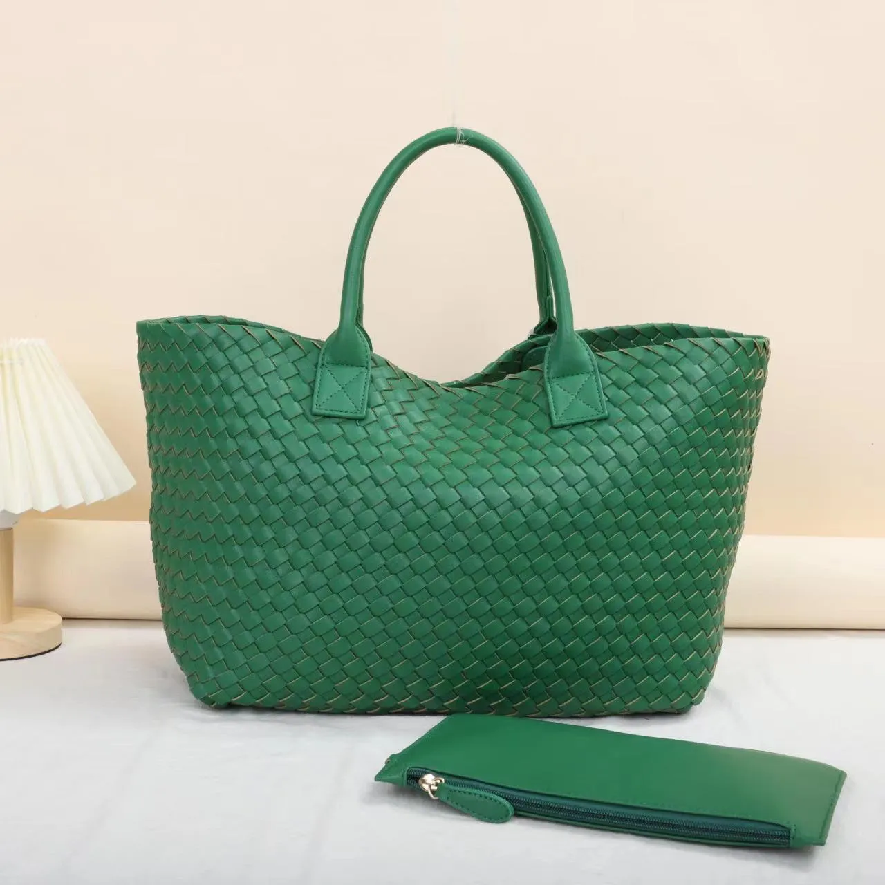 realaiot  Simple Woven Design Tote Bag, Large Capacity Shoulder Bag, Versatile Handbag For Travel, Commuter, Shopping