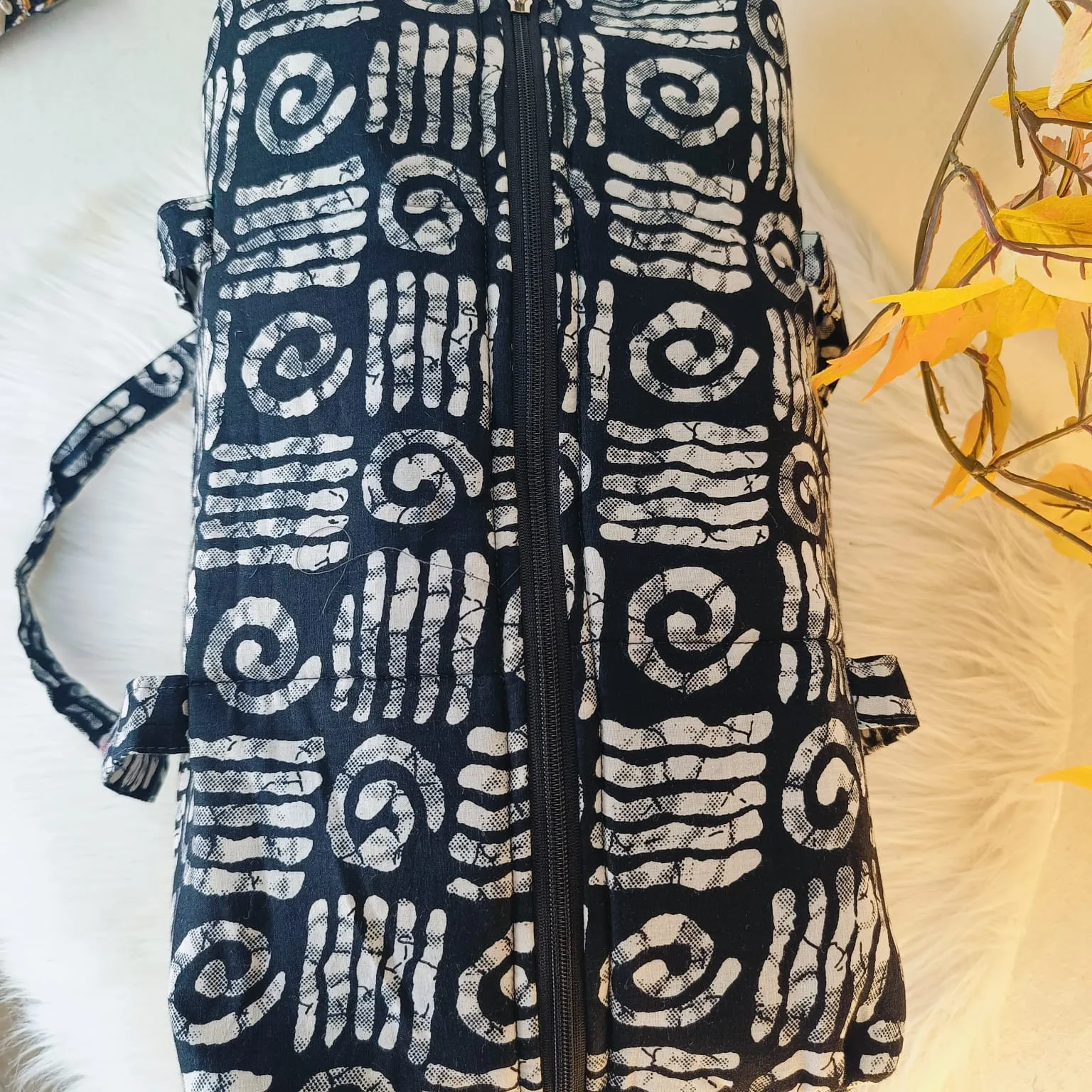 Rectangle Travel Bag Black ethnic print