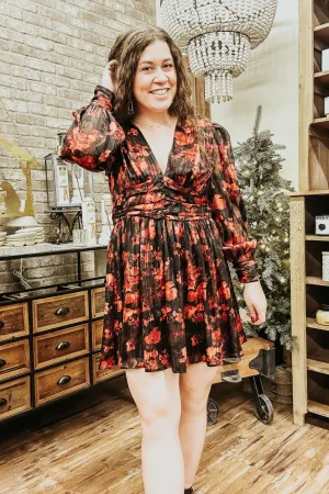 Red Floral Long Sleeve Mini Dress