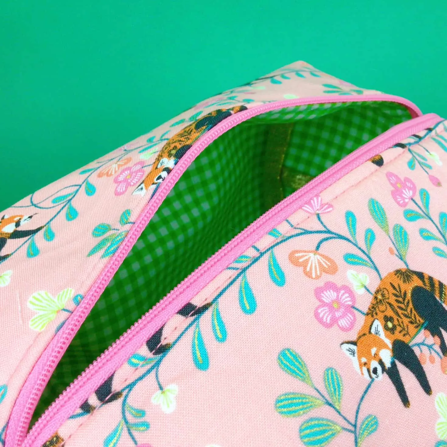 Red Panda Large Box Cosmetic Bag. Coral Makeup Bag.