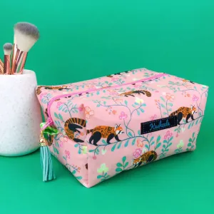 Red Panda Large Box Cosmetic Bag. Coral Makeup Bag.