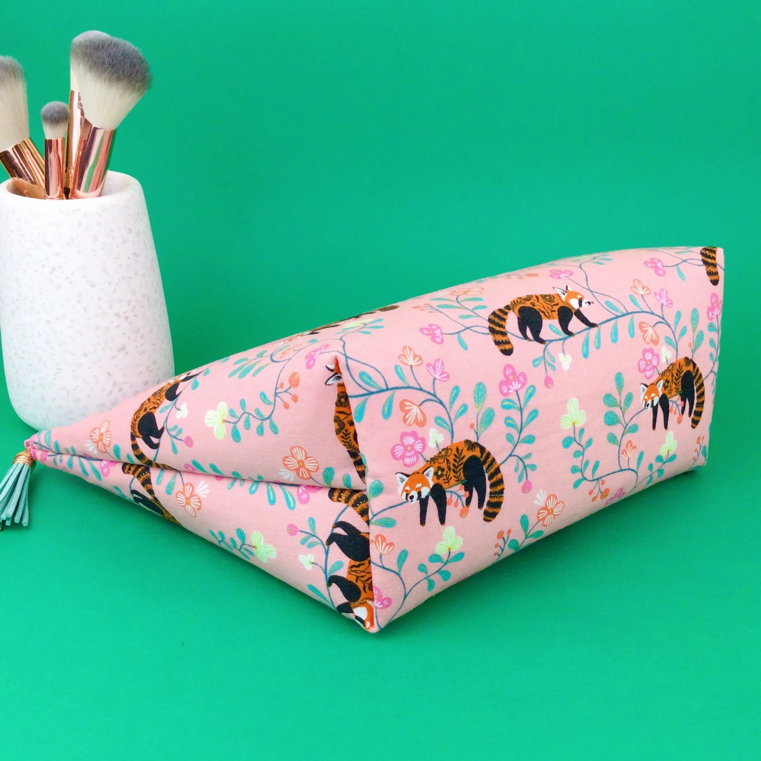 Red Panda Large Makeup Bag. Coral Makeup Bag.
