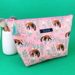 Red Panda Large Makeup Bag. Coral Makeup Bag.