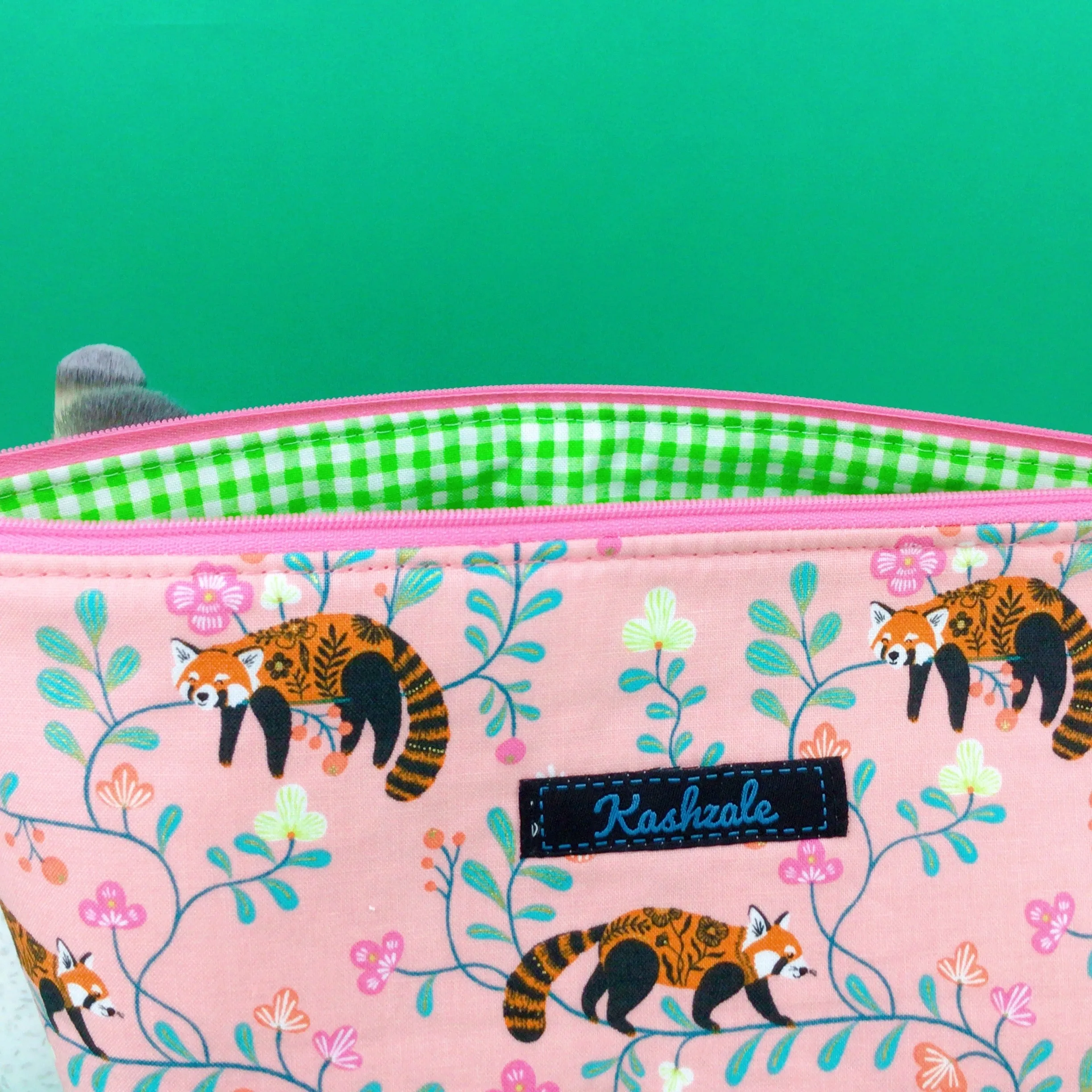 Red Panda Large Makeup Bag. Coral Makeup Bag.