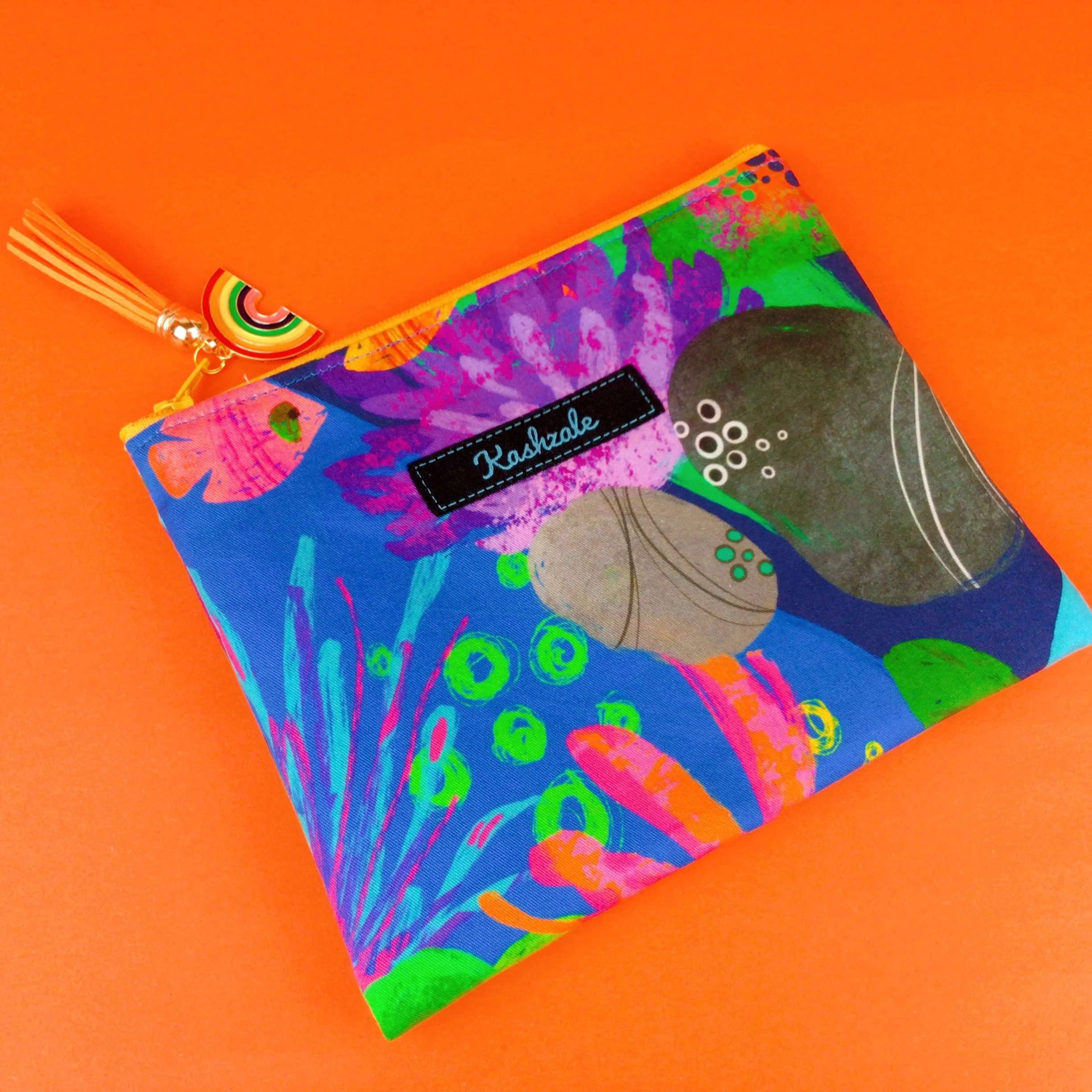 Reef Rainbow Clutch, Small makeup bag. Kasey Rainbow Design.