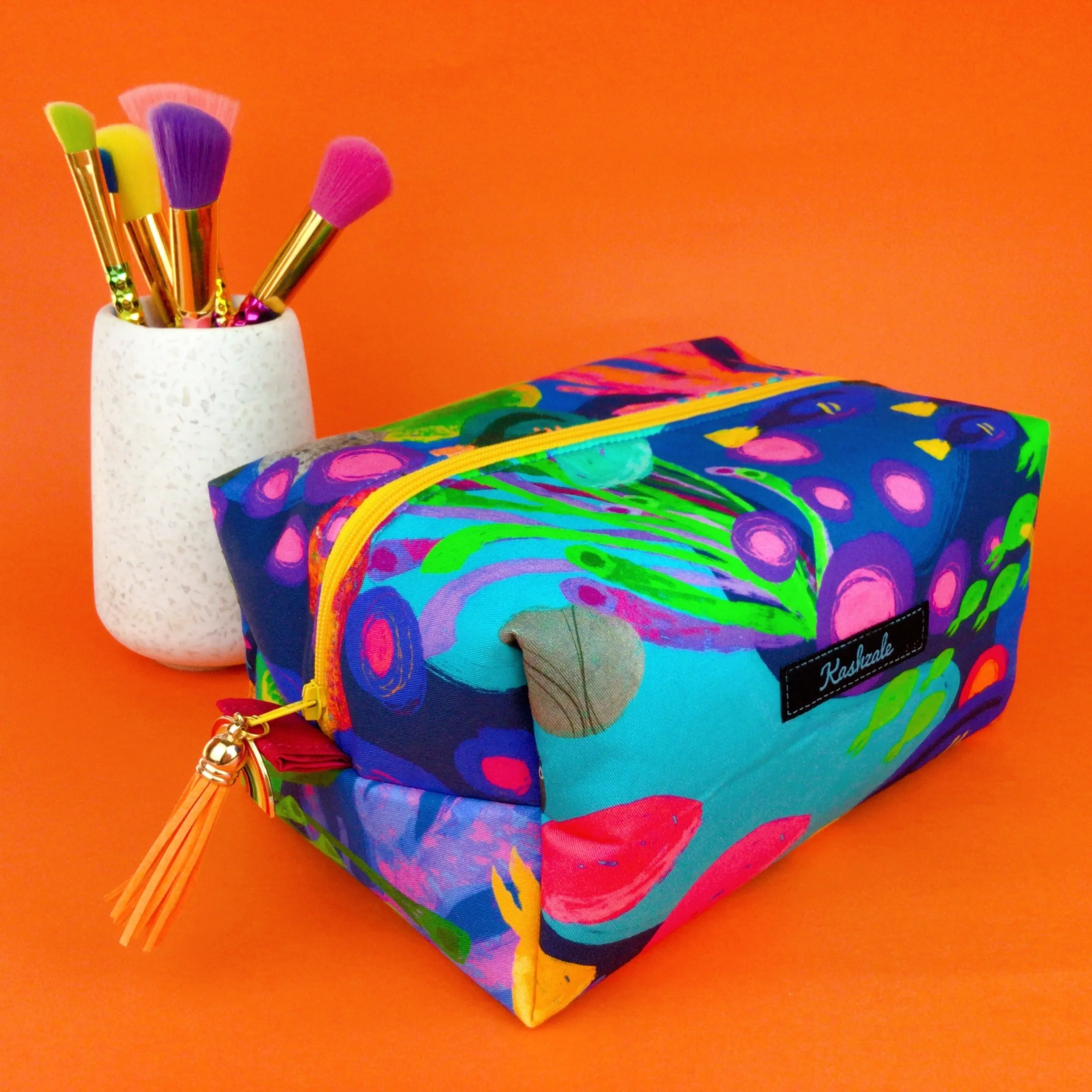 Reef Rainbow Large Box Cosmetic Bag. Kasey Rainbow Design.