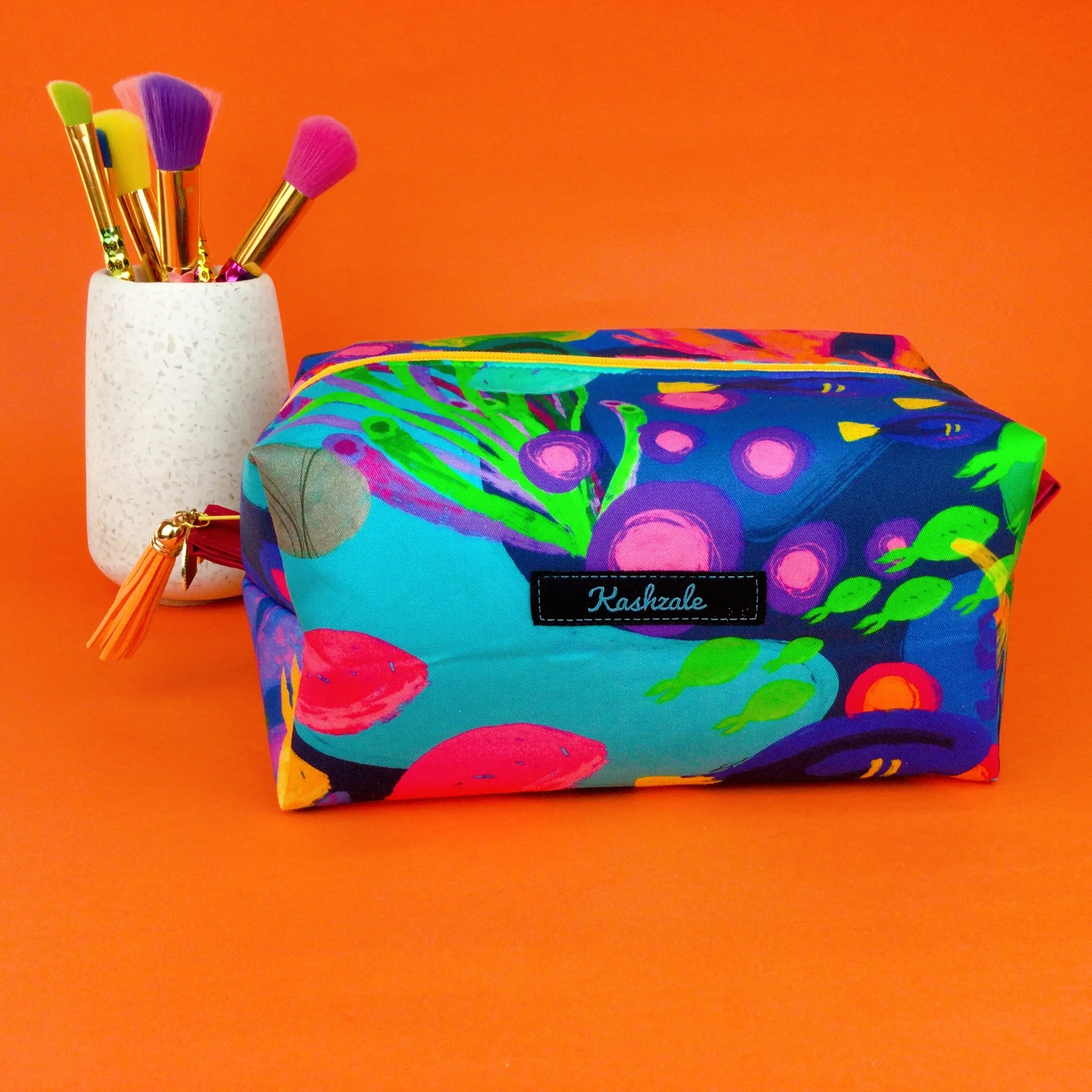 Reef Rainbow Large Box Cosmetic Bag. Kasey Rainbow Design.
