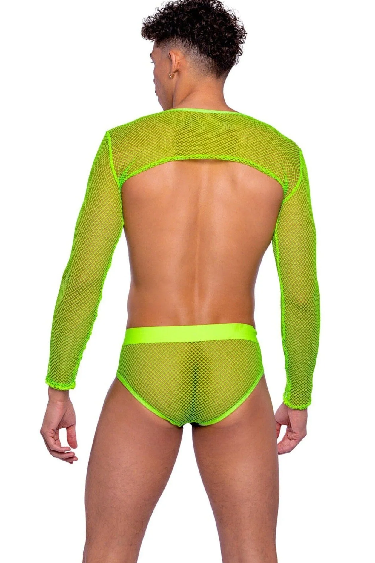 Reflective & Fishnet Briefs with Zipper Closure & Stud Detail