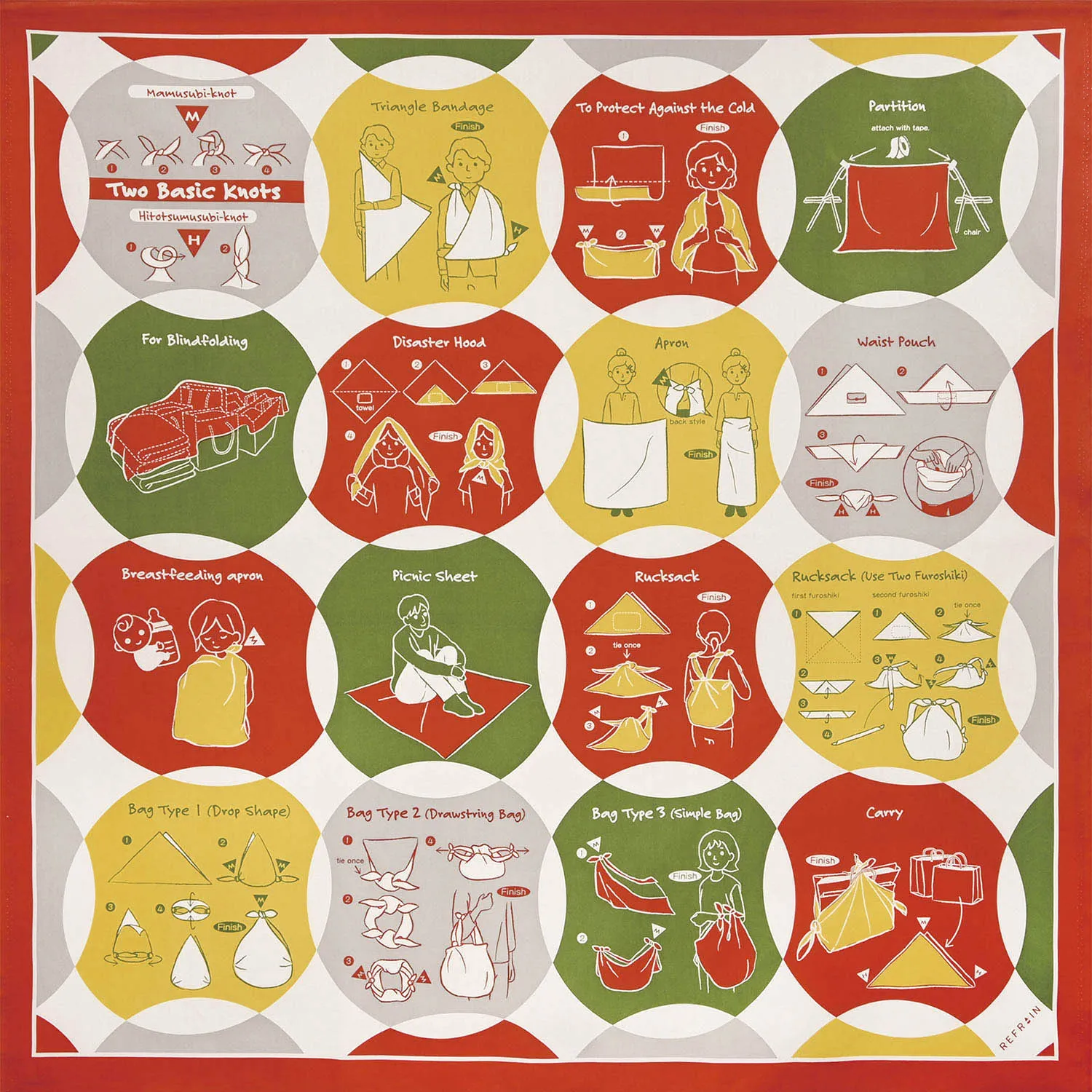 REFRAIN - Water repellent finish - Disaster prevention furoshiki (防災ふろしき) - Furoshiki   105 x 105 cm　　