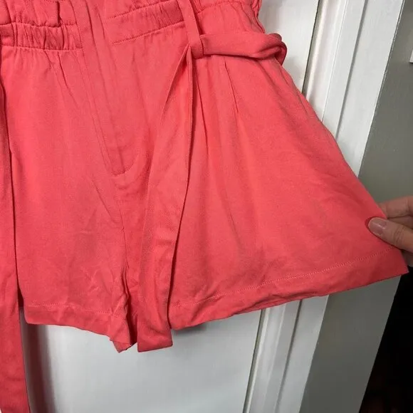 REVOLVE Bobi Black Paper Bag Shorts Large Coral High Waist Tie Summer