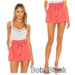 REVOLVE Bobi Black Paper Bag Shorts Large Coral High Waist Tie Summer
