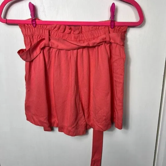 REVOLVE Bobi Black Paper Bag Shorts Large Coral High Waist Tie Summer