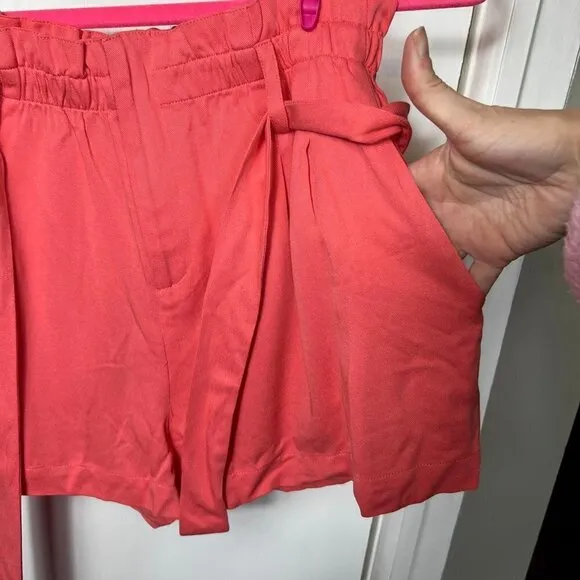 REVOLVE Bobi Black Paper Bag Shorts Large Coral High Waist Tie Summer