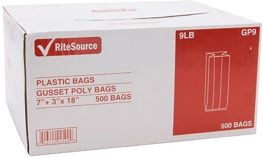 RiteSource - 7"  3" x 18" Clear 9 lb Poly Bags, 500/bx - GP9
