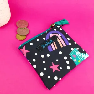 Roller Skating Rainbow Coin Purse. Whimsy Kaleidoscope Design.