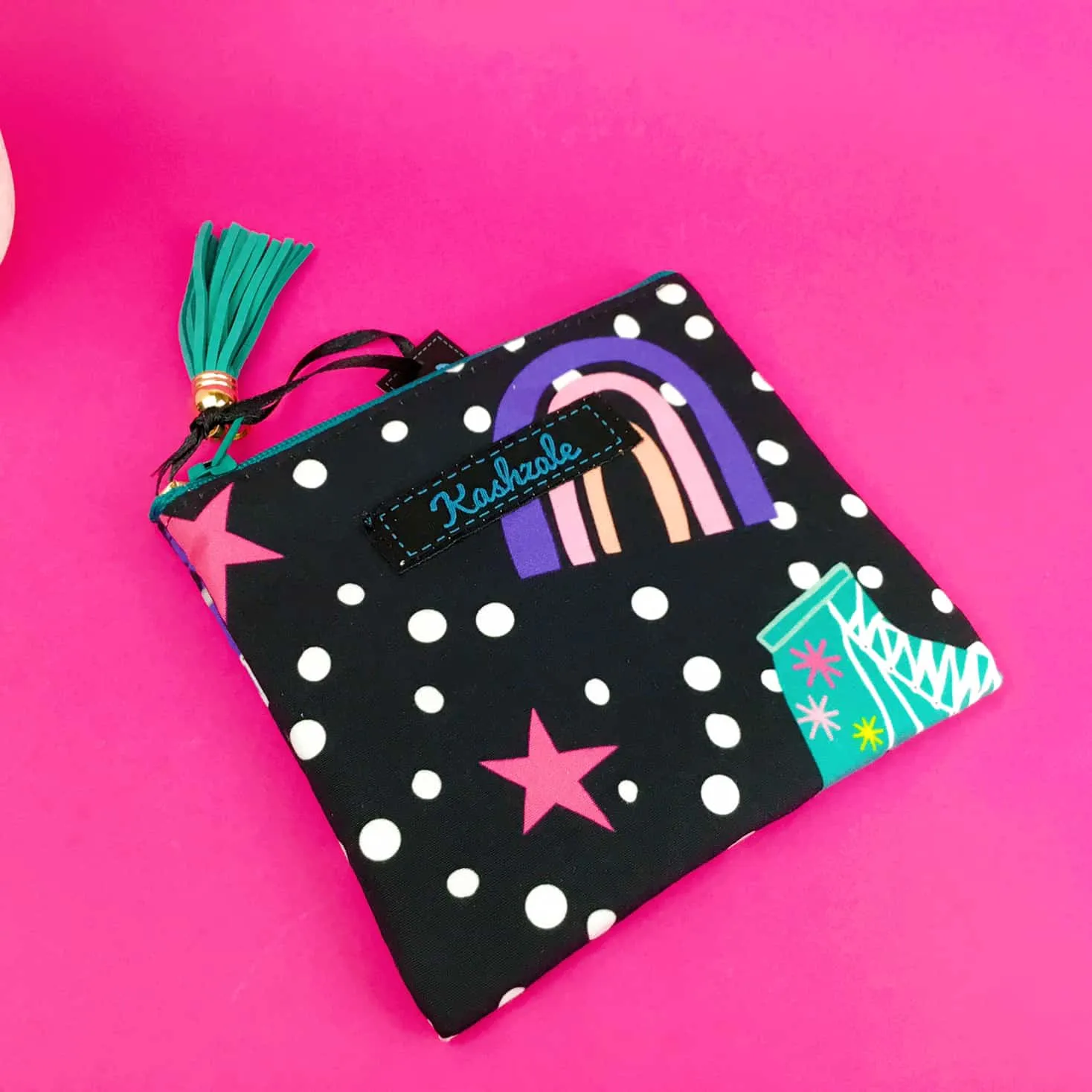Roller Skating Rainbow Coin Purse. Whimsy Kaleidoscope Design.