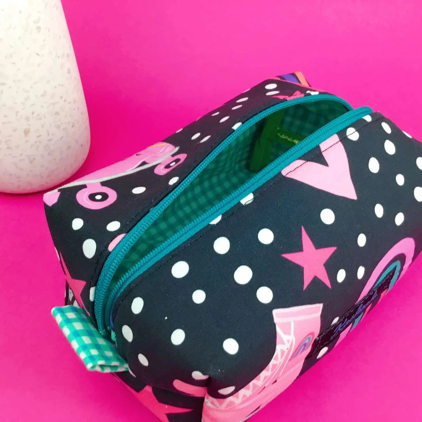 Roller Skating Rainbow Medium Box Makeup Bag.