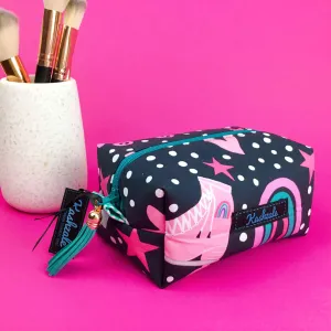 Roller Skating Rainbow Medium Box Makeup Bag.