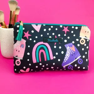 Roller Skating Rainbow Medium Makeup Bag.