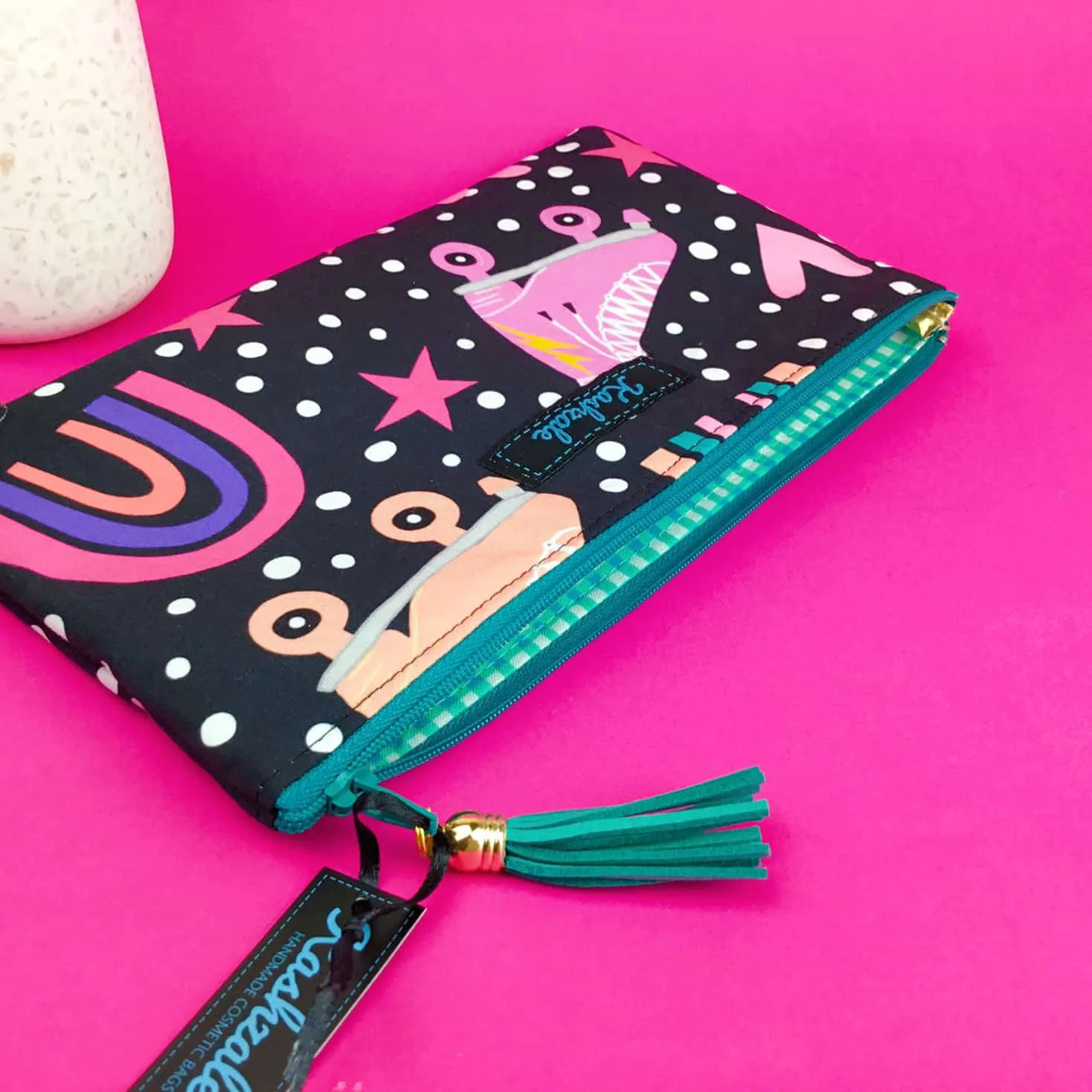 Roller Skating Rainbow Small Clutch, Small makeup bag.
