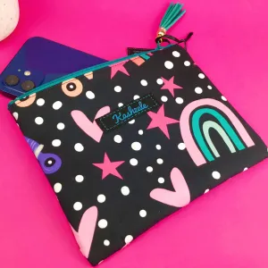 Roller Skating Rainbow Small Clutch, Small makeup bag.