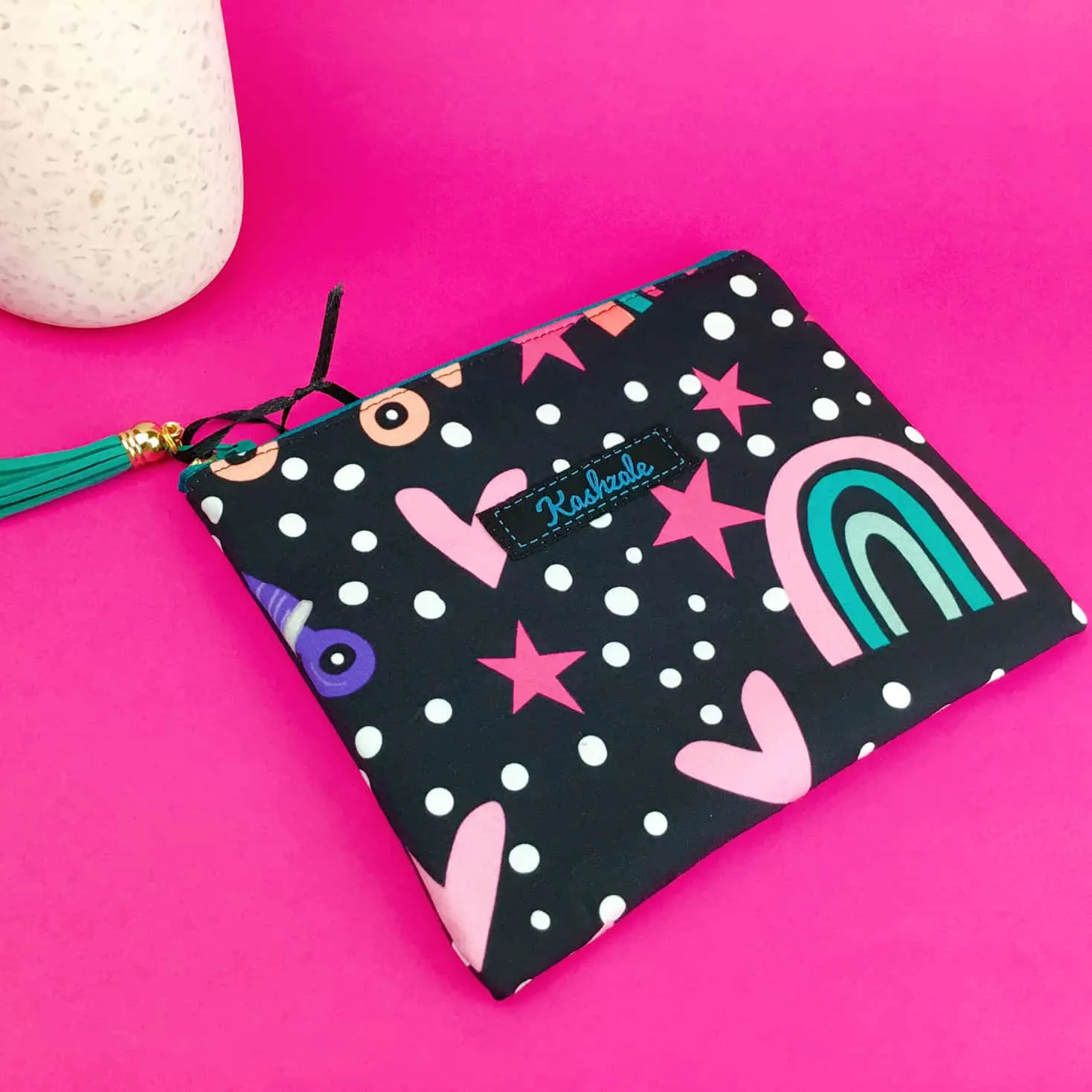 Roller Skating Rainbow Small Clutch, Small makeup bag.