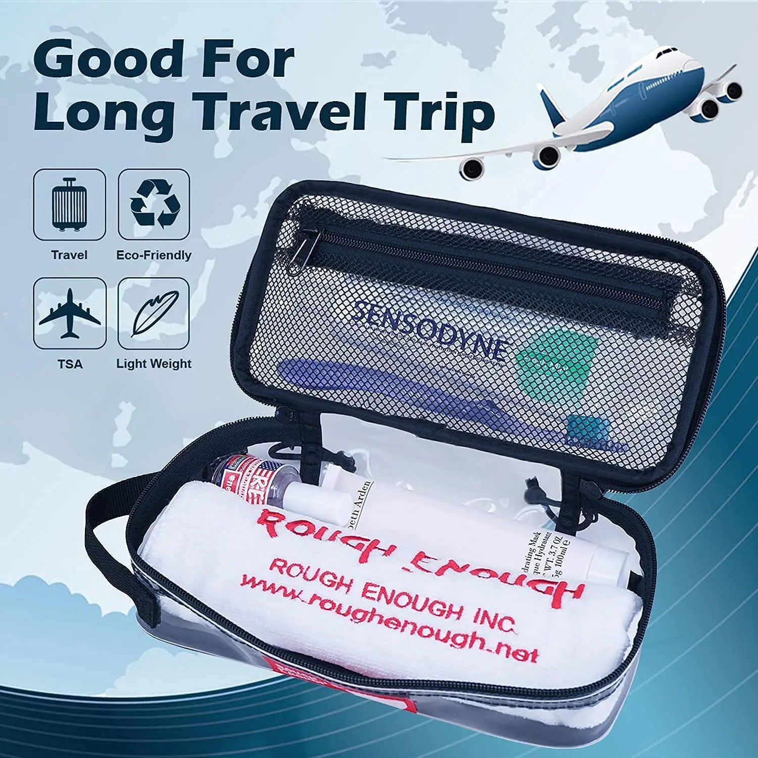 Rough Enough Clear Travel TSA Approved Toiletry Bag Small Toothbrush Case Shaving Kit Organizer Pouch for Women Men