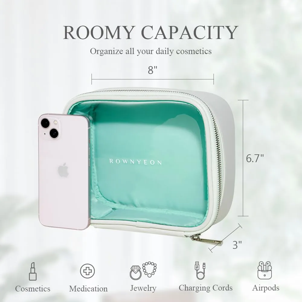 Rownyeon Clear Makeup Bag, Travel Toiletry Bag Makeup Organizer Bag Small Cosmetic Bags(White)