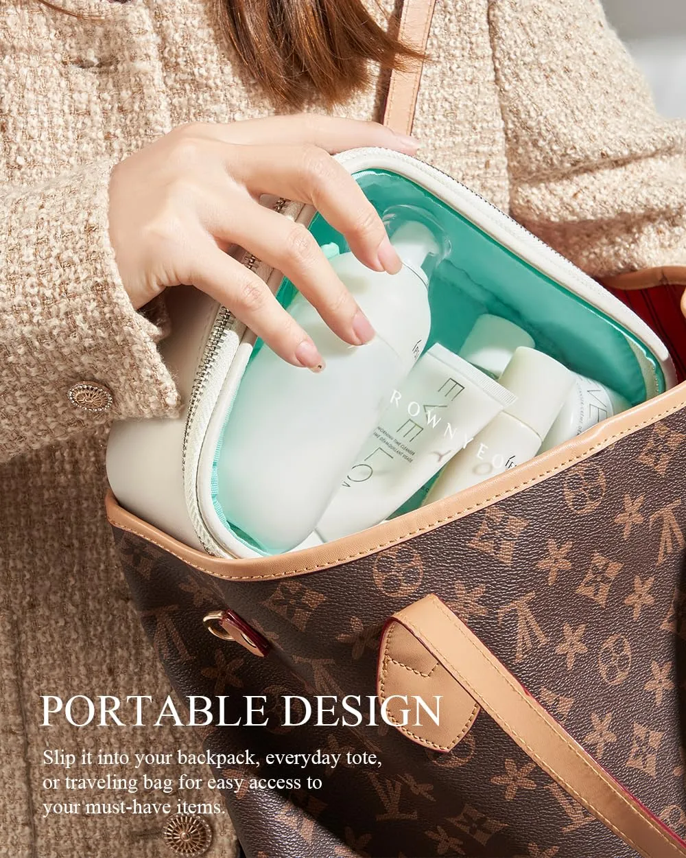 Rownyeon Clear Makeup Bag, Travel Toiletry Bag Makeup Organizer Bag Small Cosmetic Bags(White)