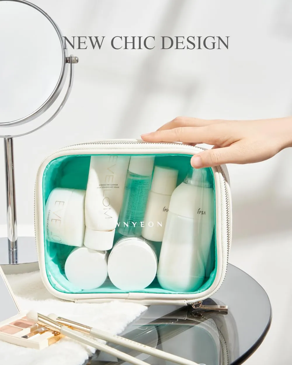 Rownyeon Clear Makeup Bag, Travel Toiletry Bag Makeup Organizer Bag Small Cosmetic Bags(White)