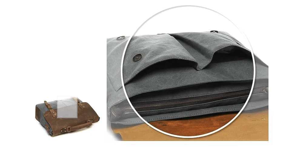 Rutherford Vintage Leather & Canvas Messenger Bag Briefcase - 14 inches