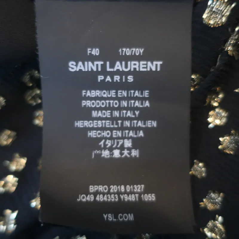 Saint Laurent Metallic Polka Dot Mini Skirt Black/Gold Silk Size 40