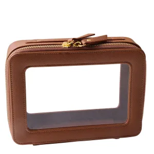 SANHECUN Toiletry bag waterproof cosmetic organizer with handle large opening for travelling car organizer (Brown)