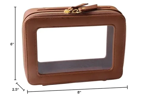 SANHECUN Toiletry bag waterproof cosmetic organizer with handle large opening for travelling car organizer (Brown)