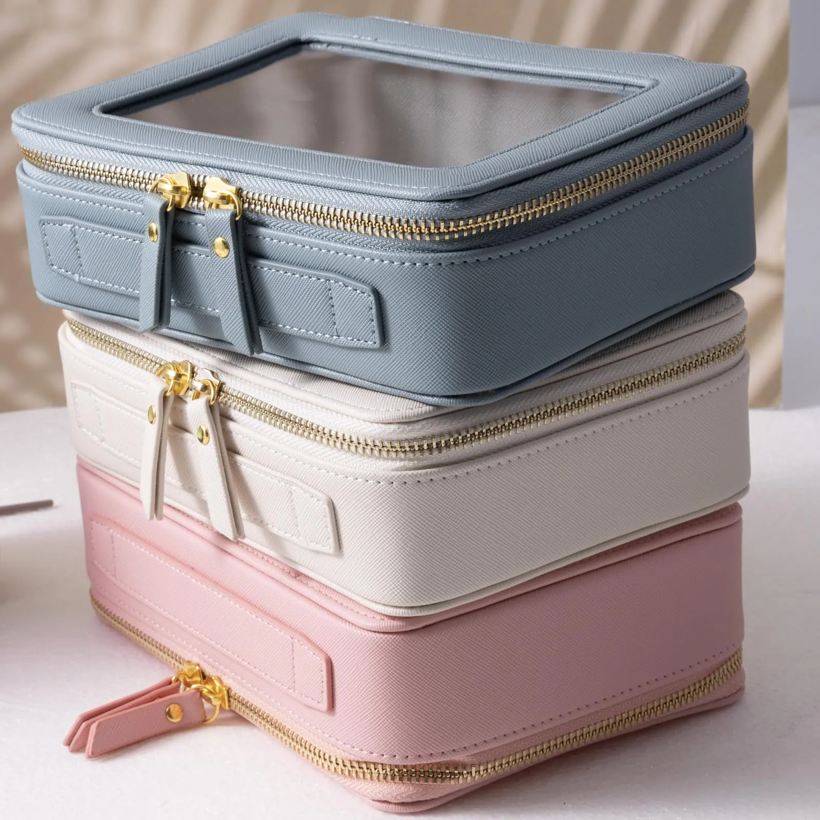 SANHECUN Toiletry bag waterproof cosmetic organizer with handle large opening for travelling car organizer (White)