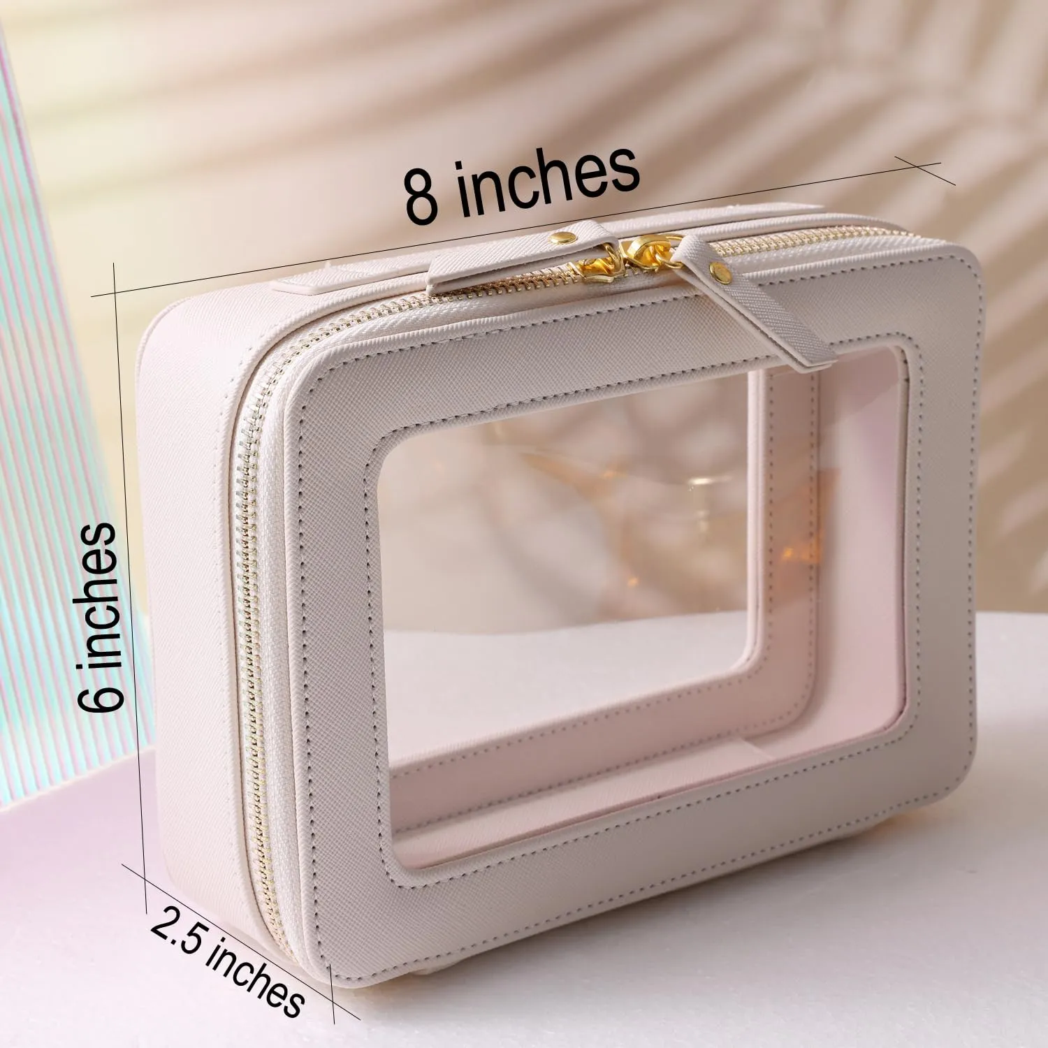SANHECUN Toiletry bag waterproof cosmetic organizer with handle large opening for travelling car organizer (White)