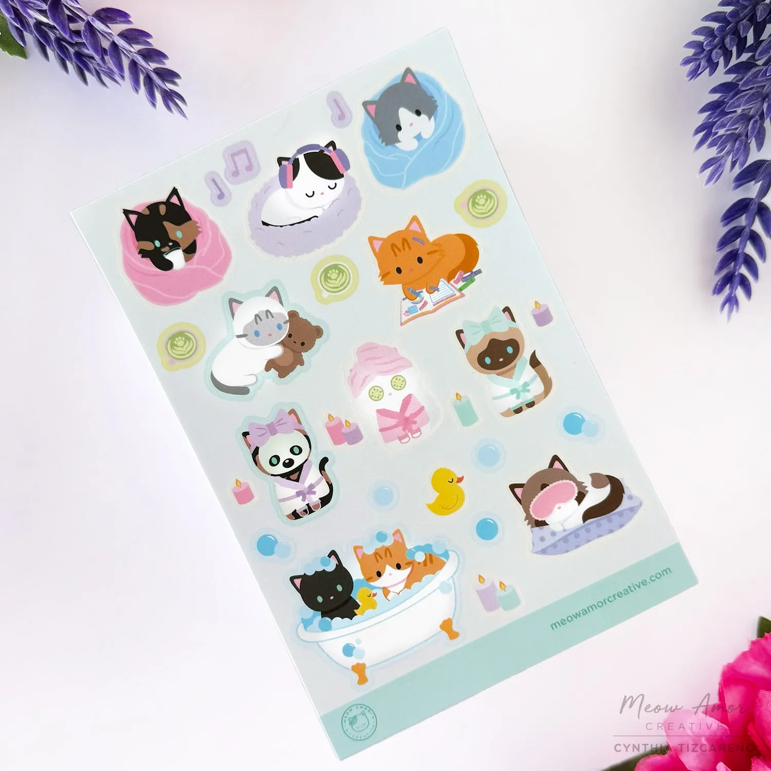 Self Care Cats Vinyl Sticker Sheet