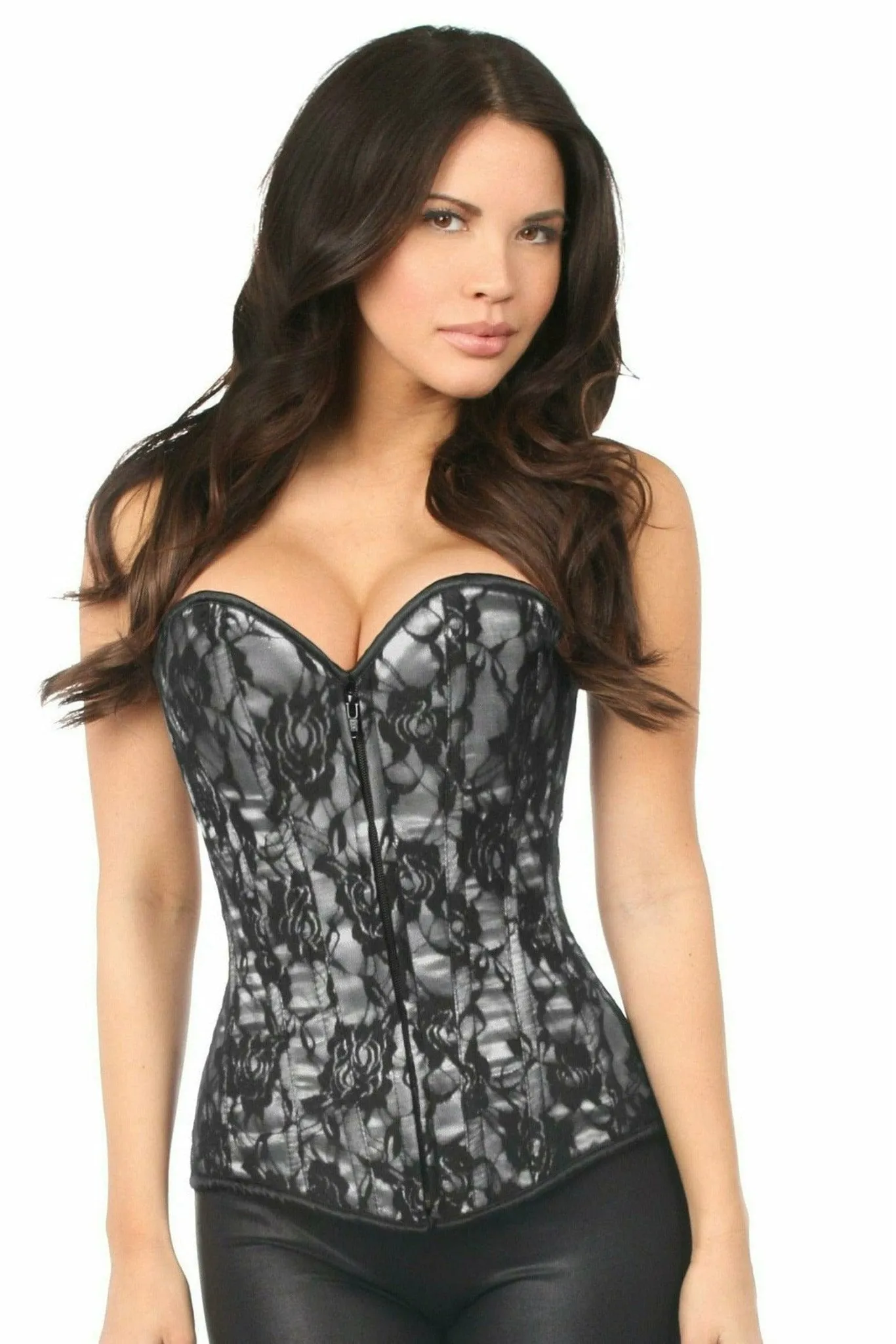 Sexy White Lace Front Zipper Corset