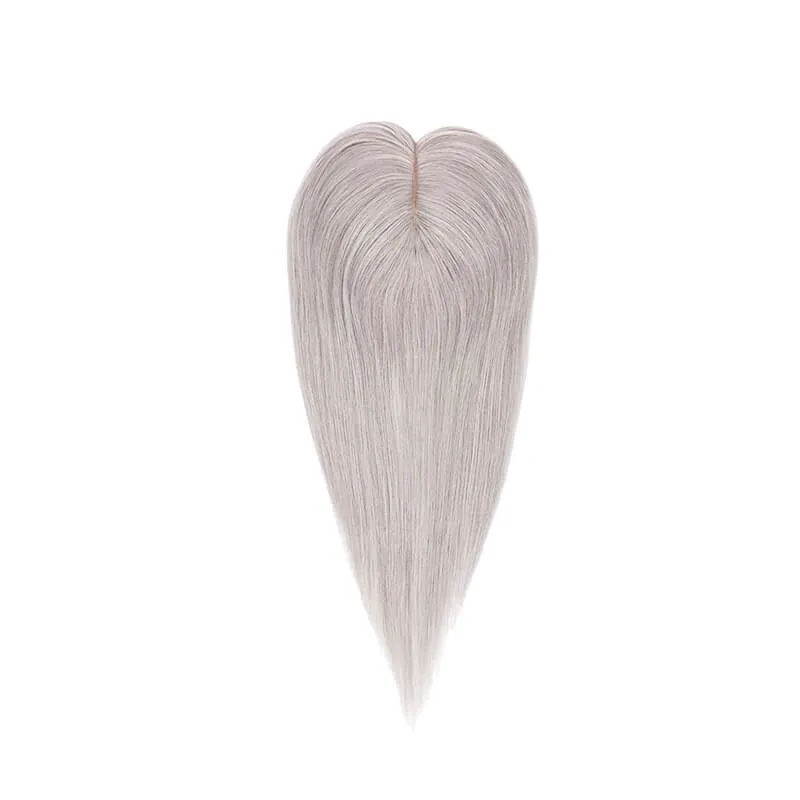 Silver Grey Human Hair Topper For Thinning Hair 13*15cm Silk Base