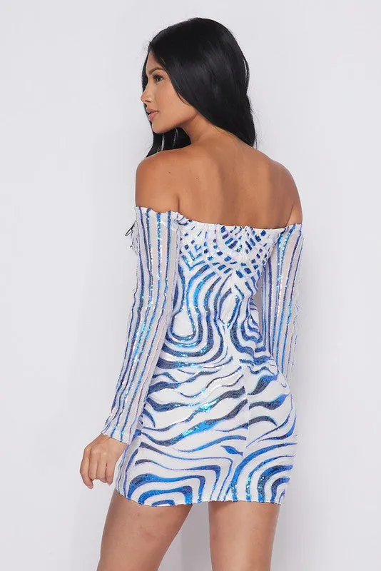 SKY BLUE LONG SLEEVES MINI DRESS -  HOEA0453