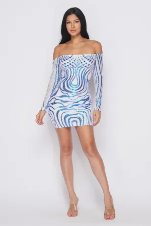 SKY BLUE LONG SLEEVES MINI DRESS -  HOEA0453