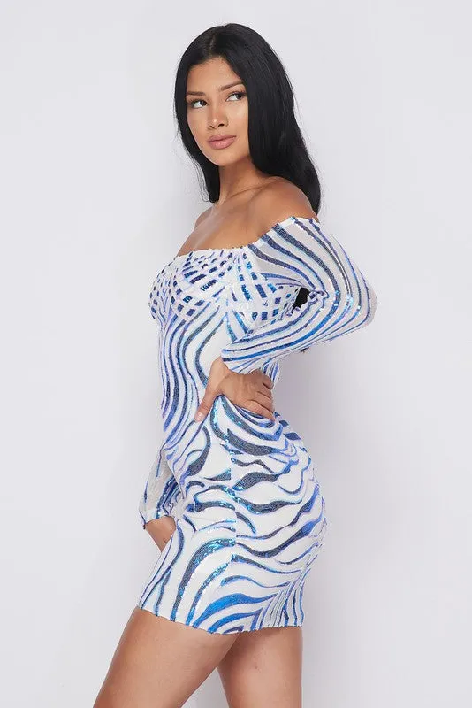 SKY BLUE LONG SLEEVES MINI DRESS -  HOEA0453
