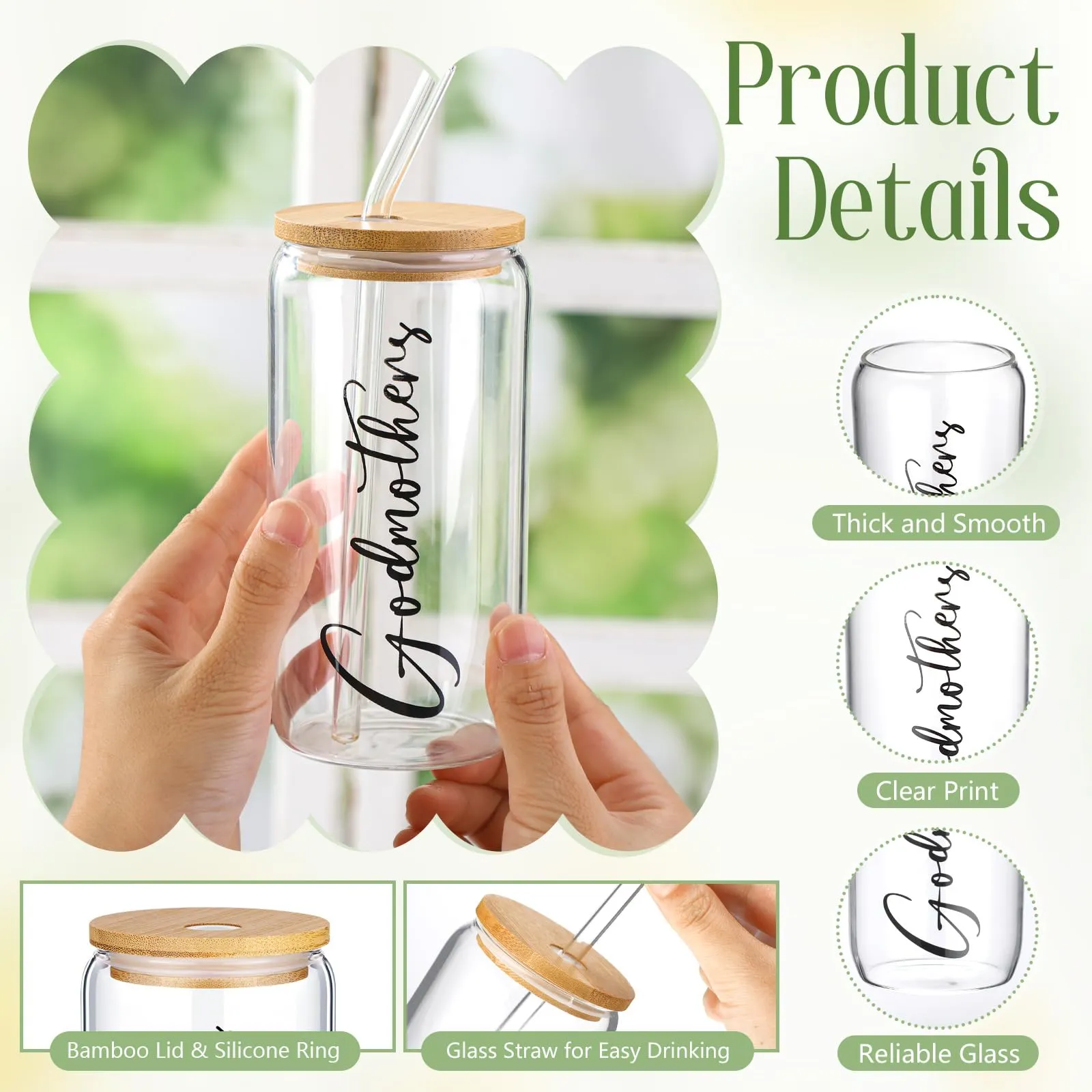 Skylety Godmother Proposal Gifts Set 16 oz Coffee Glass Godmother Cosmetic Bag White Hair Scrunchies,Gift Box, Christmas Gifts for Godmother, Christmas Wedding Holiday Appreciated Gift