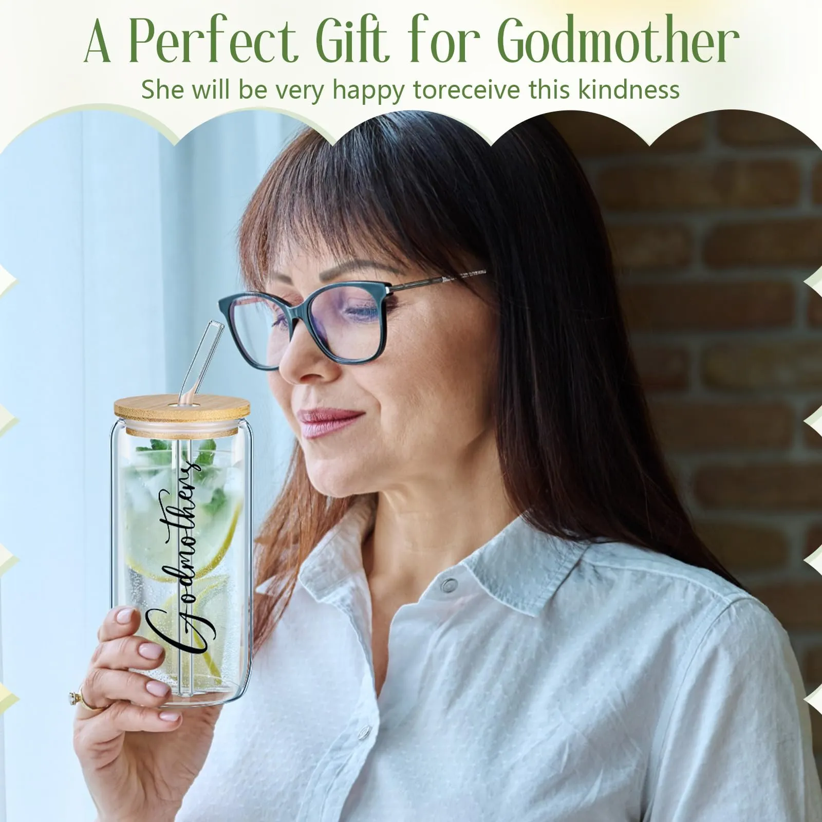 Skylety Godmother Proposal Gifts Set 16 oz Coffee Glass Godmother Cosmetic Bag White Hair Scrunchies,Gift Box, Christmas Gifts for Godmother, Christmas Wedding Holiday Appreciated Gift