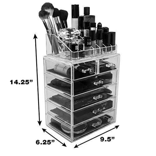 Sorbus Cosmetic Makeup and Jewelry Storage Case Display - Spacious Design - Great for Bathroom, Dresser, Vanity and Countertop (4 Large, 2 Small Drawers, Clear)