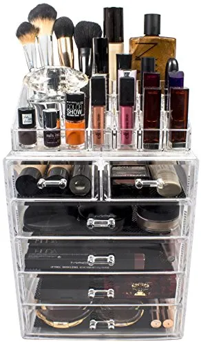 Sorbus Cosmetic Makeup and Jewelry Storage Case Display - Spacious Design - Great for Bathroom, Dresser, Vanity and Countertop (4 Large, 2 Small Drawers, Clear)