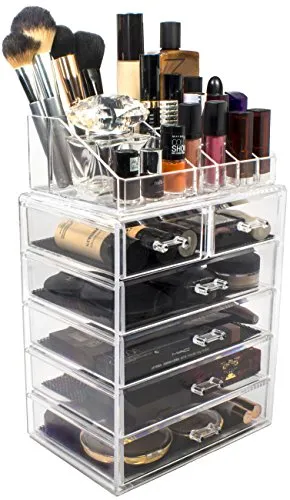 Sorbus Cosmetic Makeup and Jewelry Storage Case Display - Spacious Design - Great for Bathroom, Dresser, Vanity and Countertop (4 Large, 2 Small Drawers, Clear)